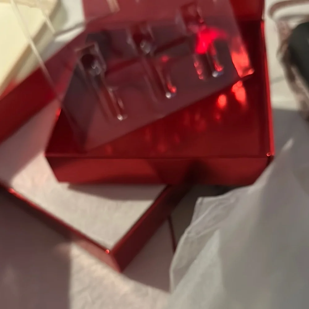 Bold Red Cardboard Cosmetic Box & Zippered Gold Tone Traincase